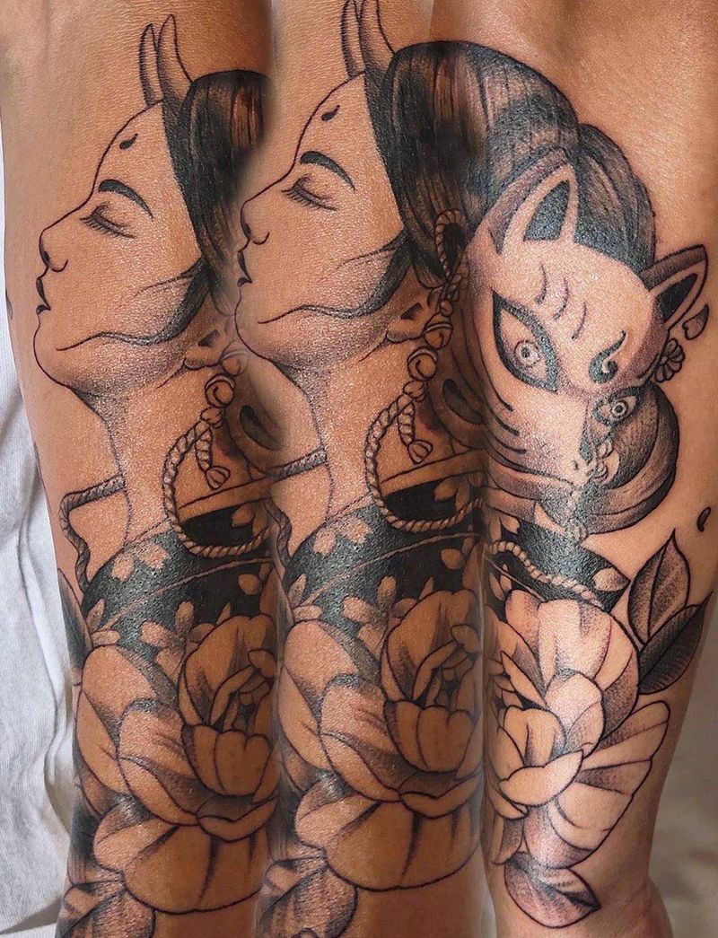 素花艺伎纹身图片_手臂纹身图案