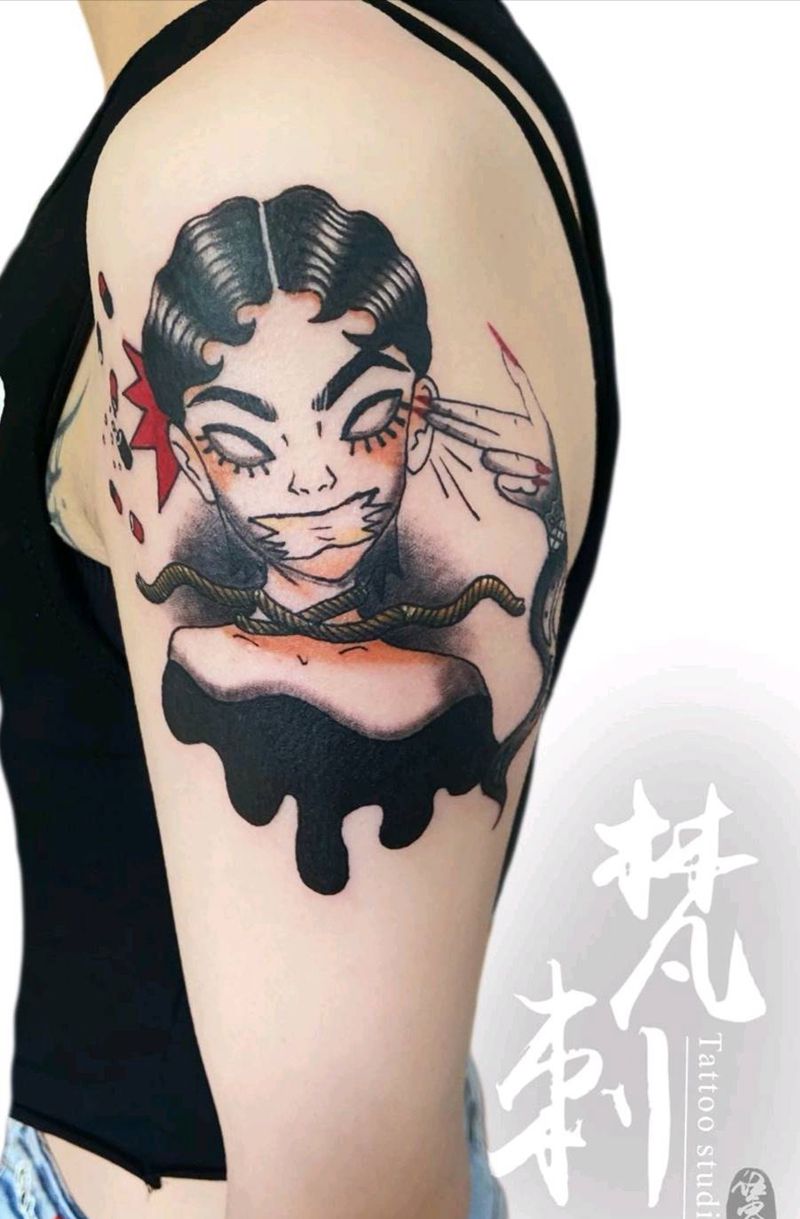 抑郁纹身图片_手臂Old School纹身图案