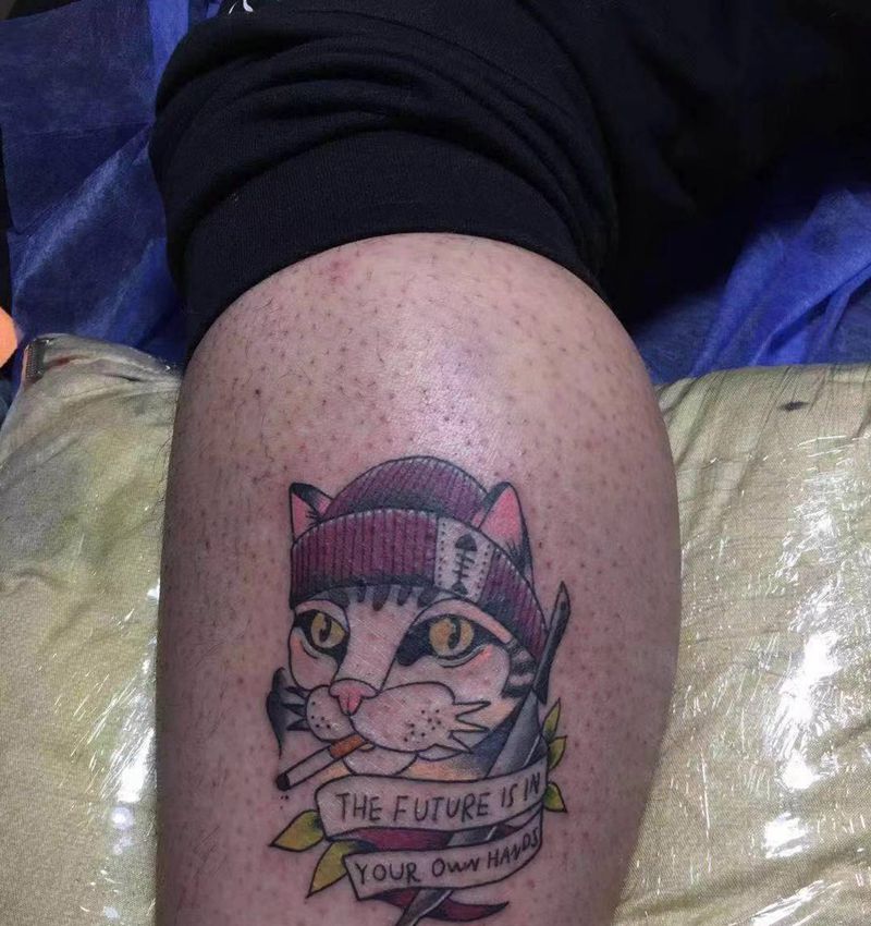 猫纹身图片_腿部纹身图案