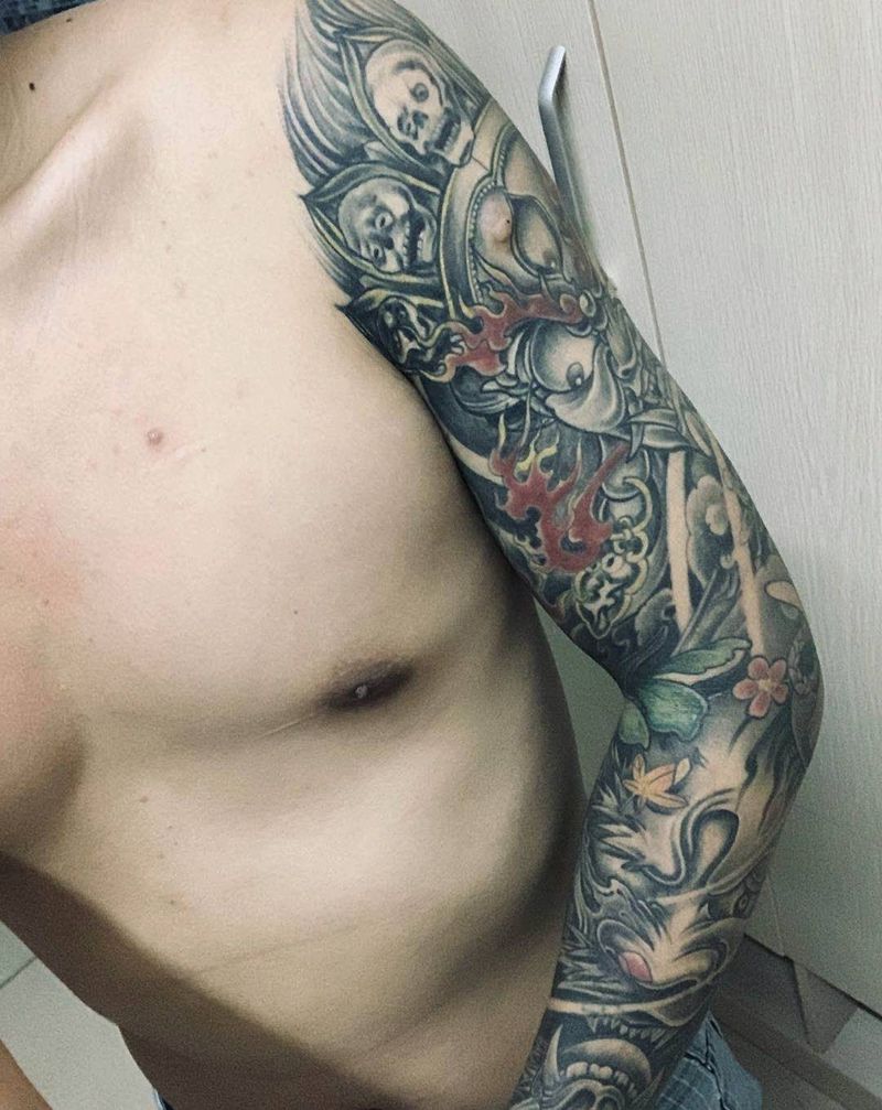 花臂恢复后纹身图片_手臂新传统纹身图案