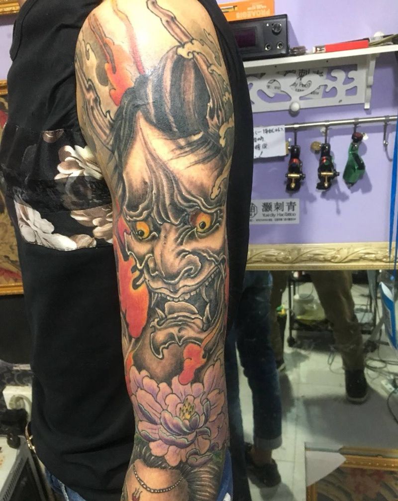 般若、艺妓花臂纹身图片