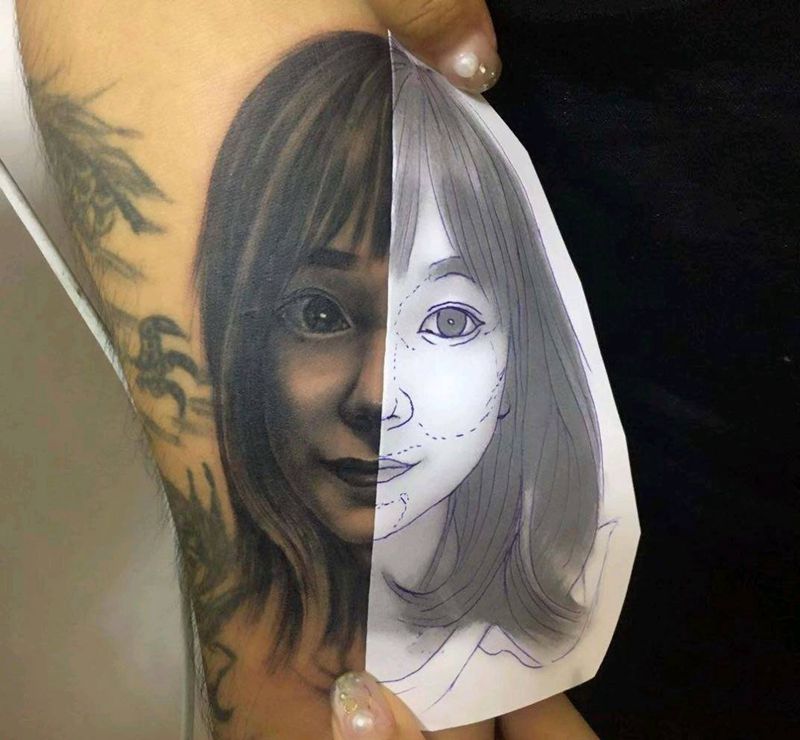 第一次用照片做肖像，恢复后调整纹身图片_手臂欧美写实纹身图案