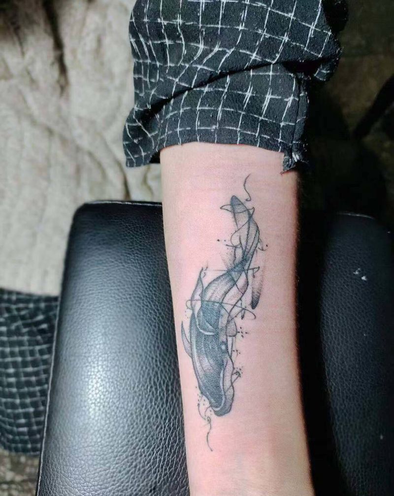 鲸鱼遮盖纹身图片_手臂纹身图案