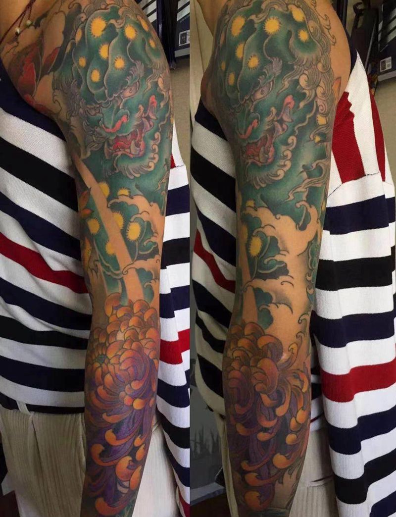 花臂纹身图片_手臂新传统纹身图案