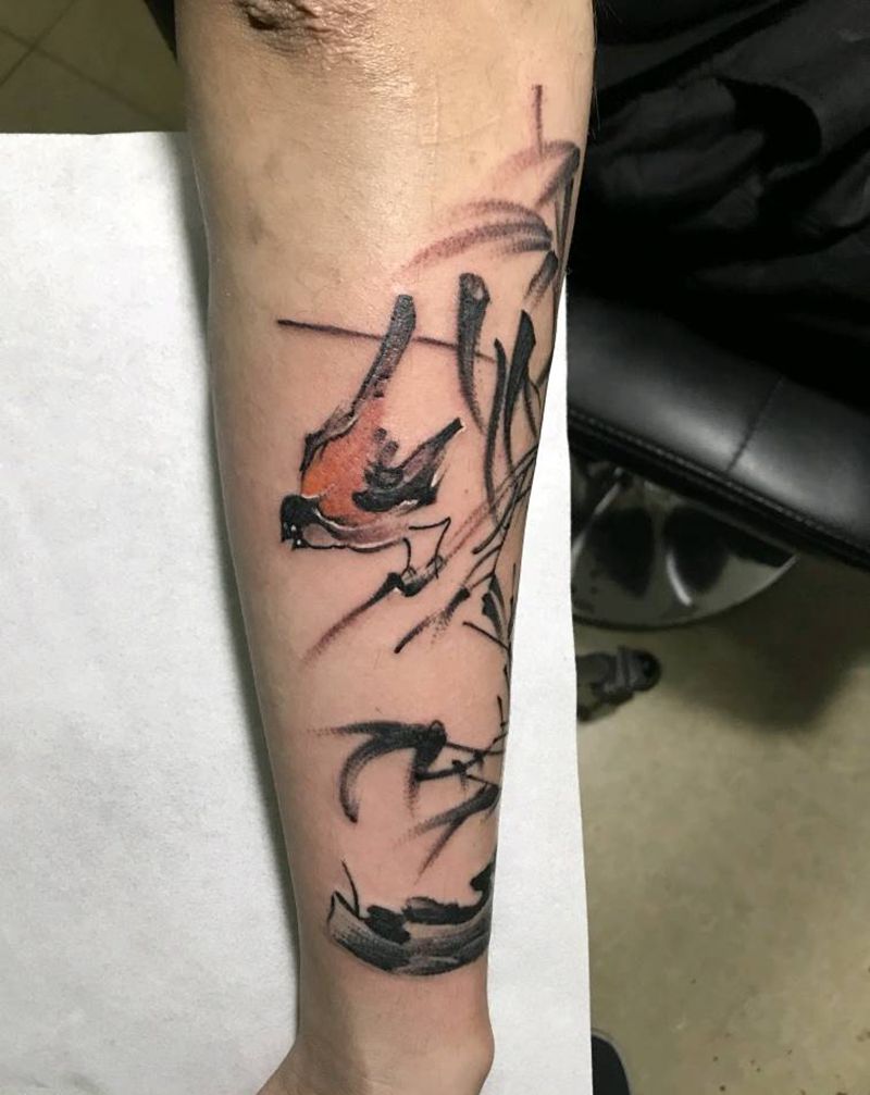 水墨竹纹身图片_手臂水墨纹身图案