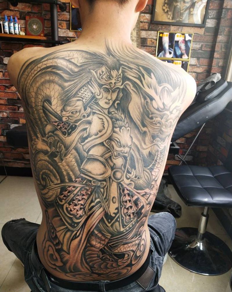 满背赵云，纹身图片