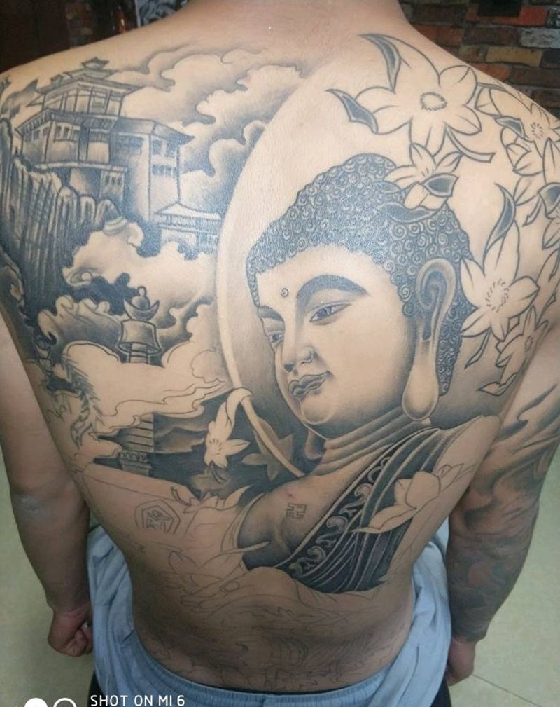 满背佛，进度！纹身图片