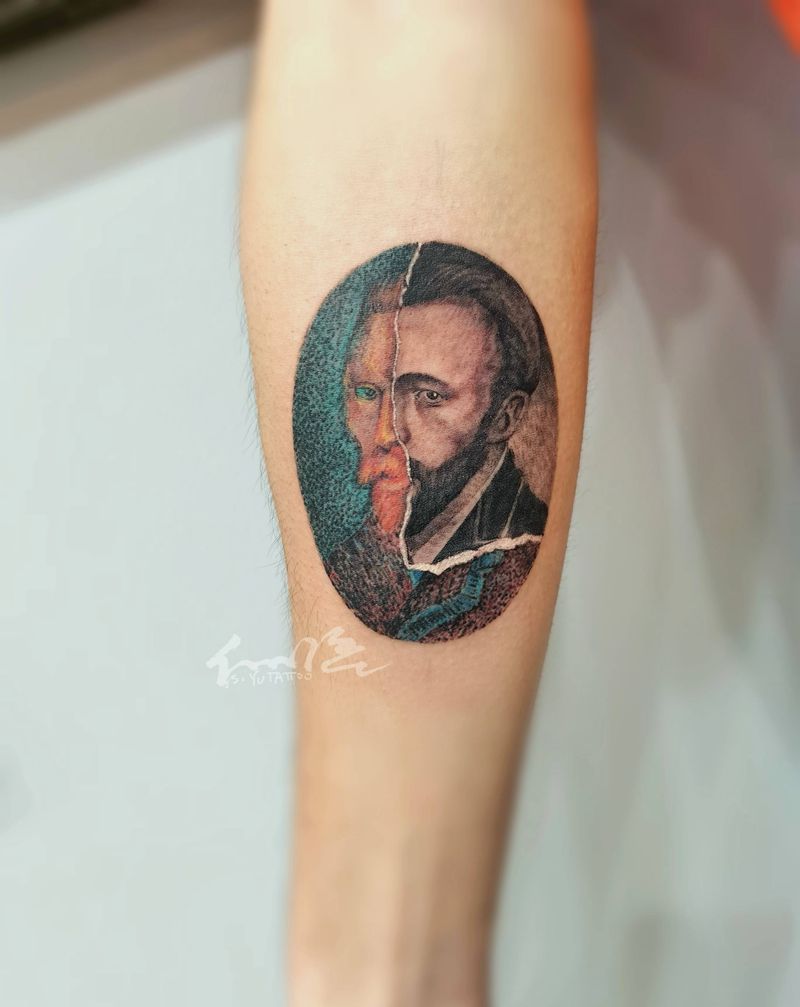 梵高纹身图片_手臂点刺水彩纹身图案