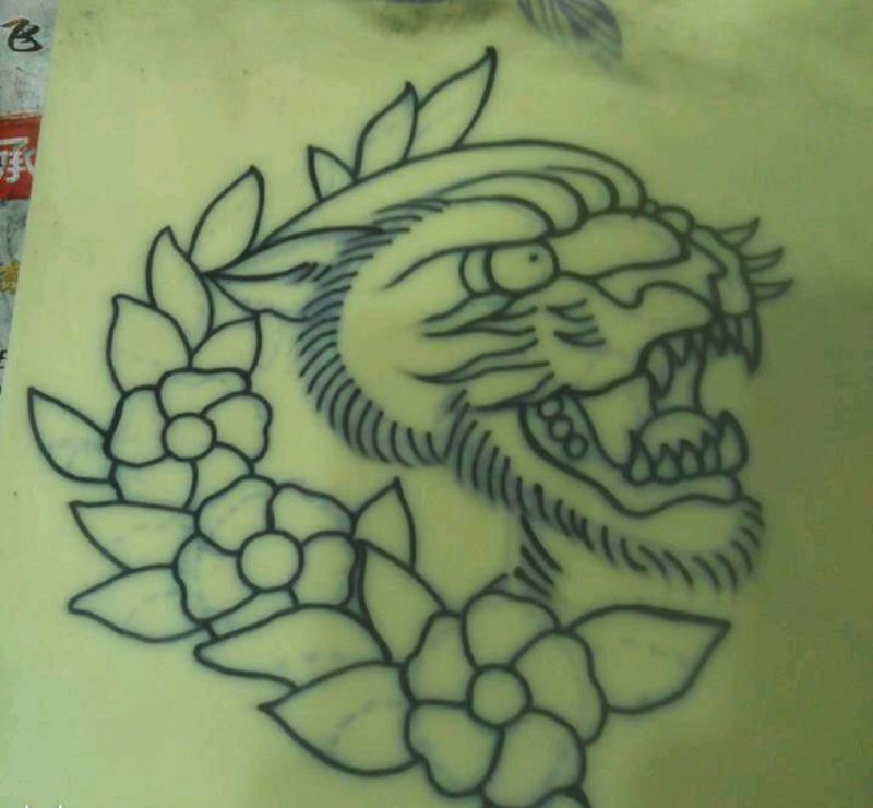 oldschool豹头纹身图片