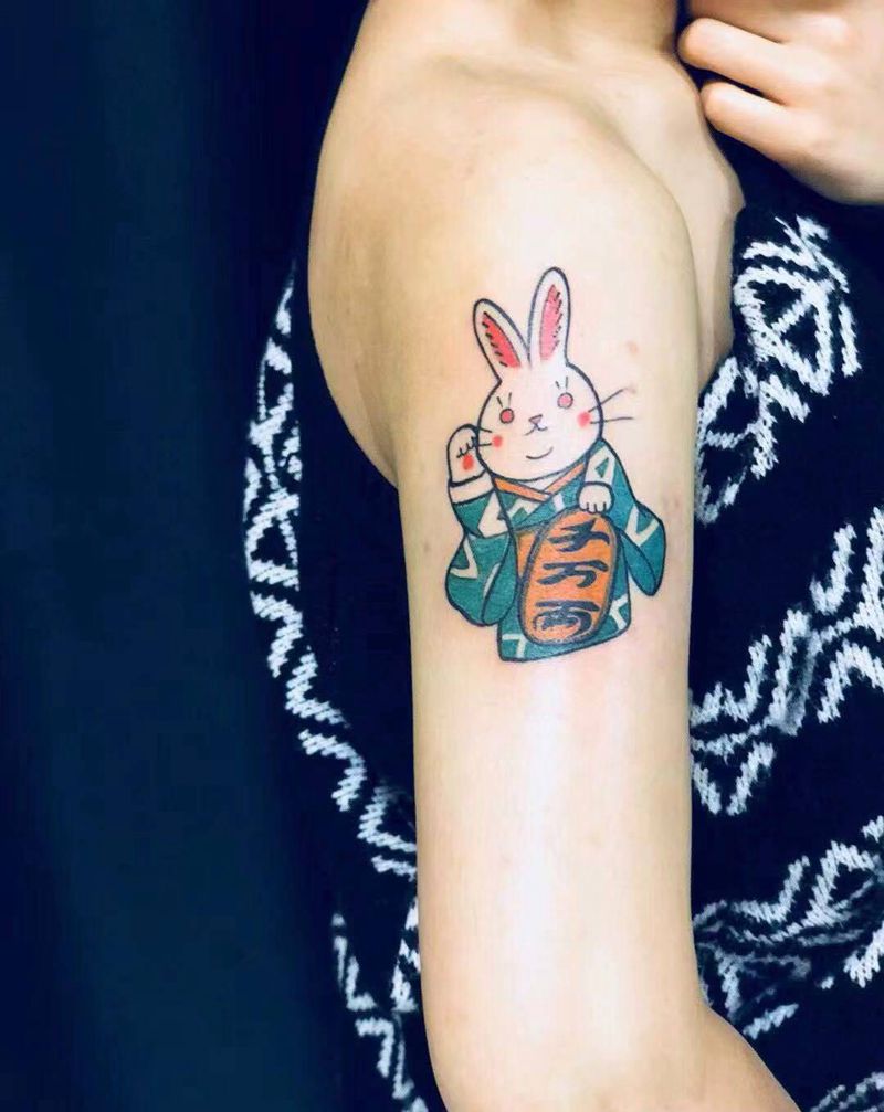 招财兔纹身图片_手臂纹身图案