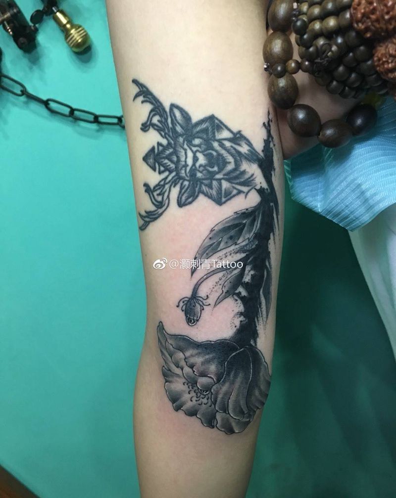 罂粟花遮盖纹身图片