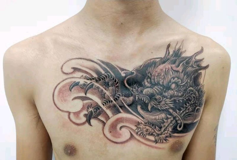 下次接龙身！纹身图片_胸部纹身图案