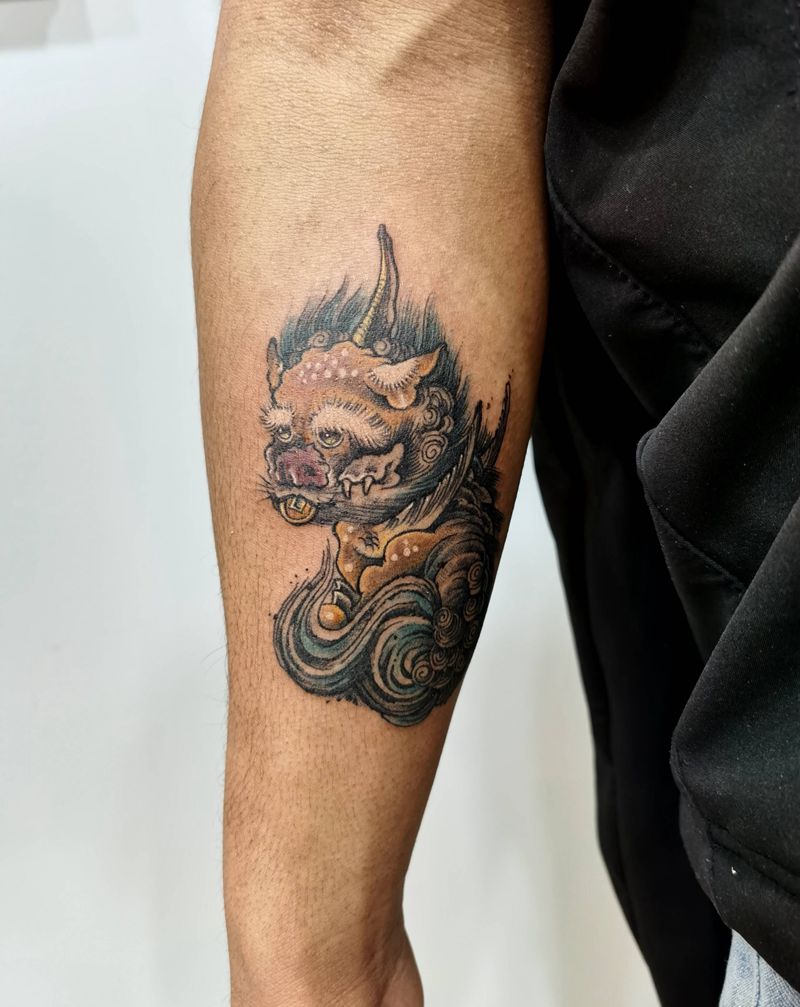 招财貔貅纹身图片_手臂水墨新传统纹身图案