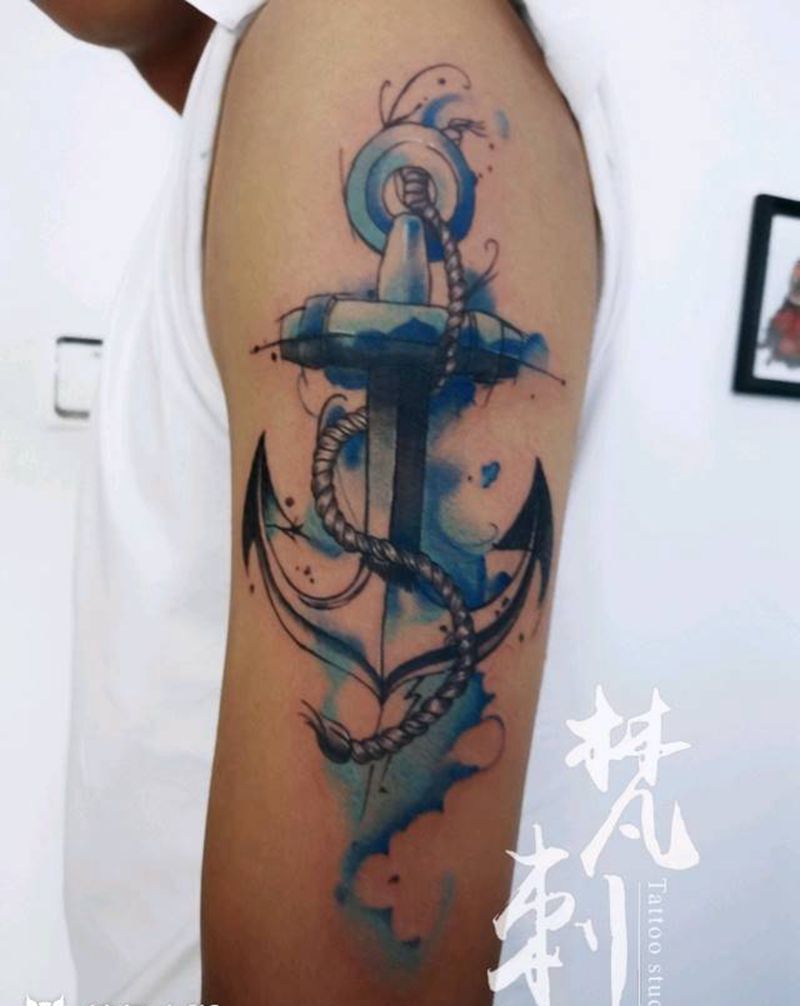 船锚（遮盖）纹身图片_手臂水彩纹身图案