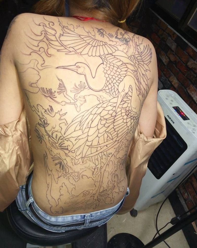 双鹤线条，以后上饶纹身图片