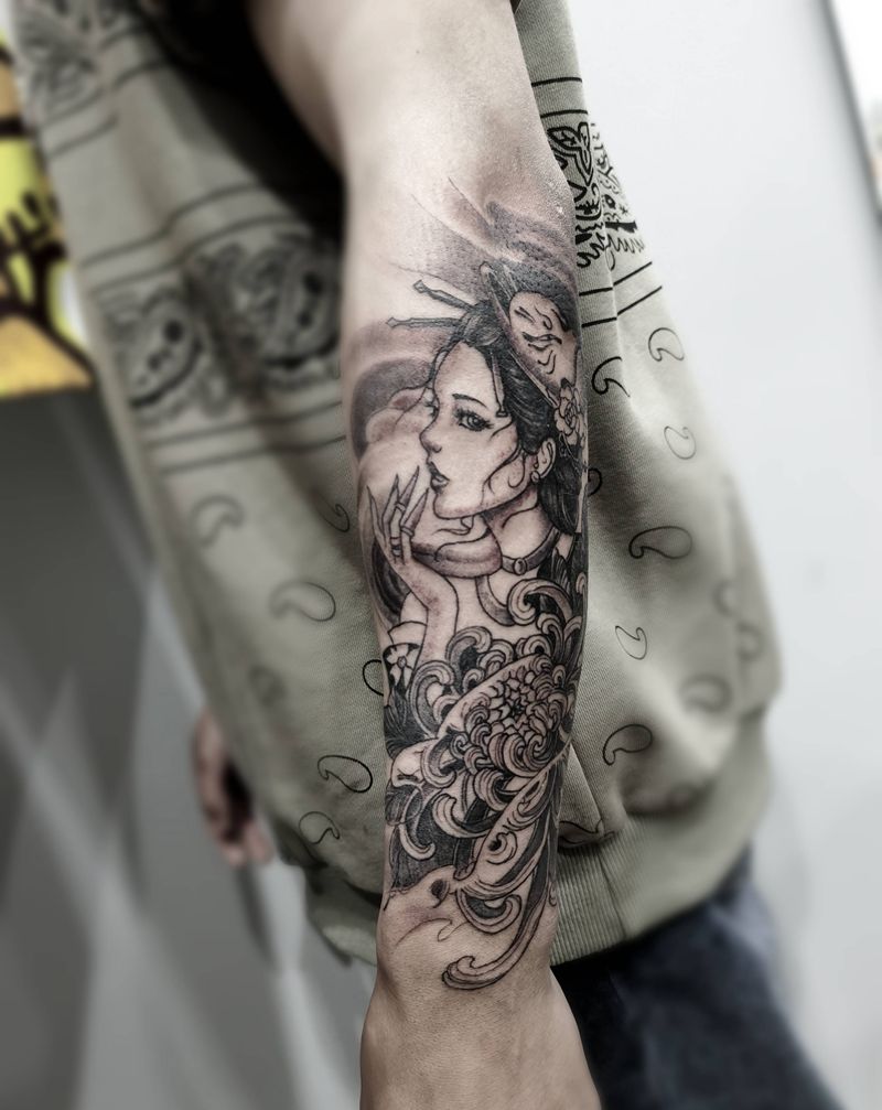 艺伎纹身图片_新传统纹身图案