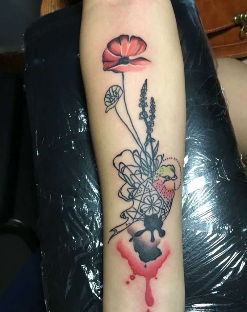 水墨花鸟纹身图片