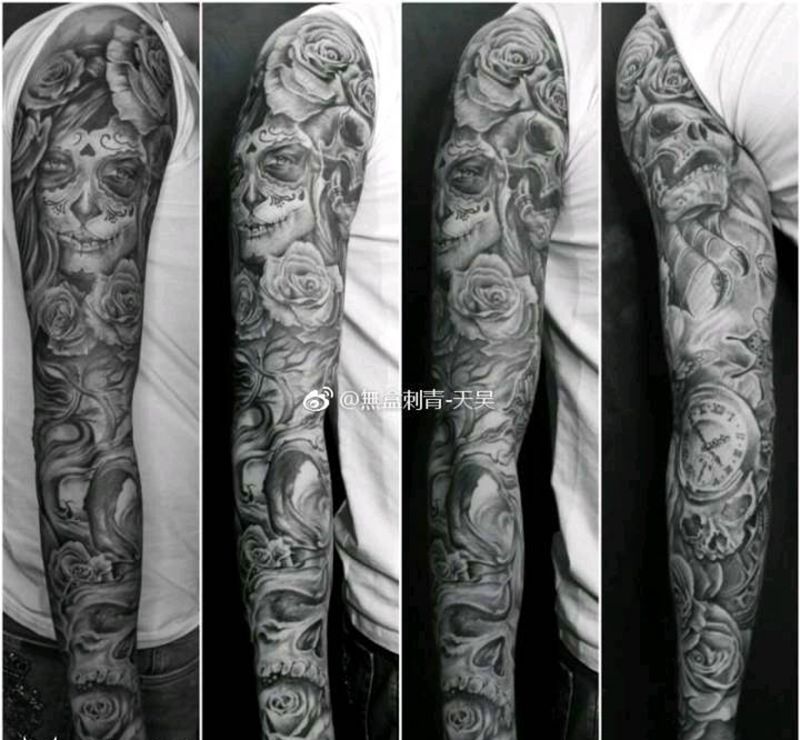 花臂纹身图片_手部欧美写实动物人物植物静物成品纹身图案