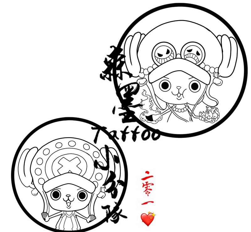 乔巴纹身图片_腿部水彩纹身图案