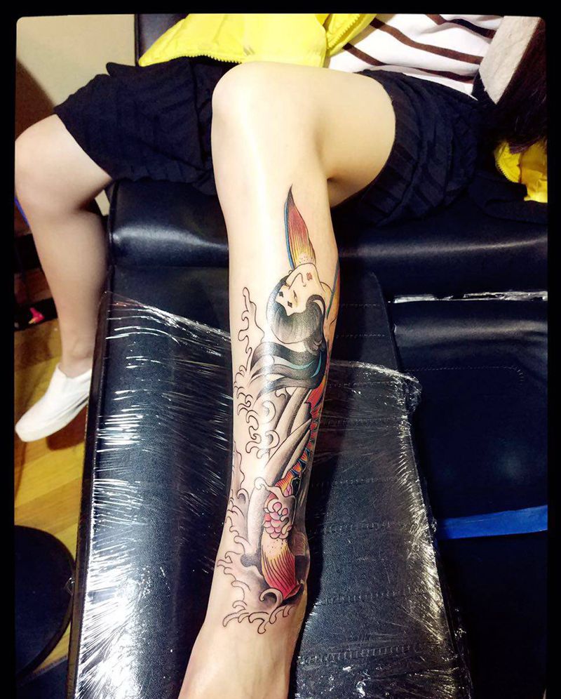 早期传统作品（遮盖纹身图片_腿部新传统纹身图案