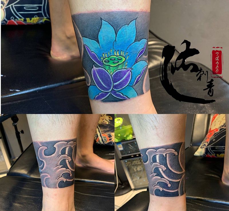 脚环遮盖纹身图片_腿部新传统纹身图案