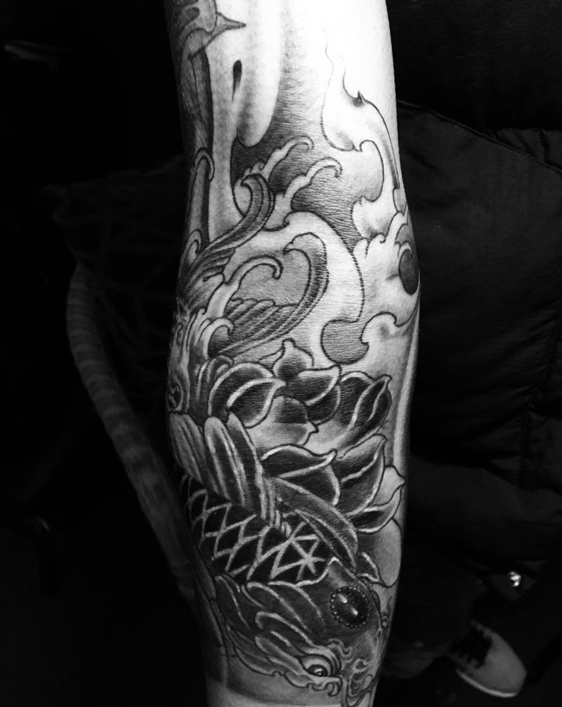 锦鲤神象。七分臂纹身图片