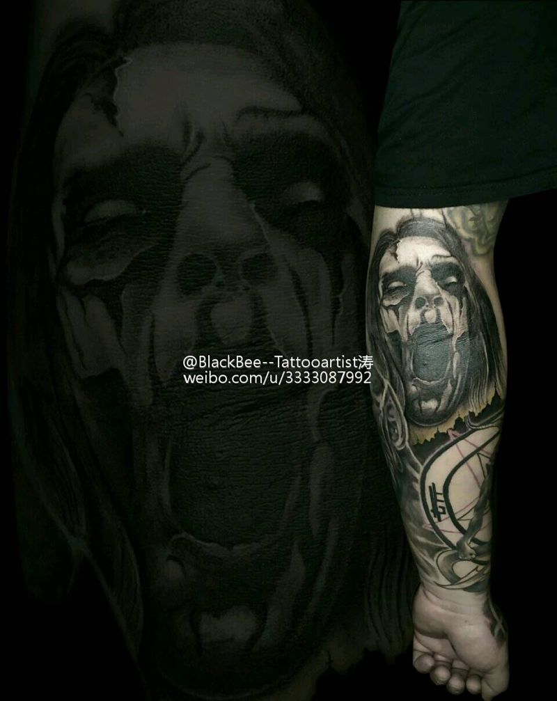 尸脸纹身图片_手部脚部欧美肖像写实人物图腾宗教原创成品纹身图案