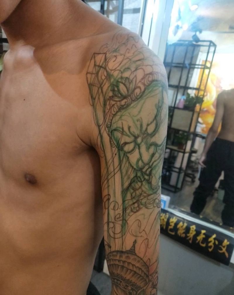 不动明王纹身图片_手臂新传统纹身图案