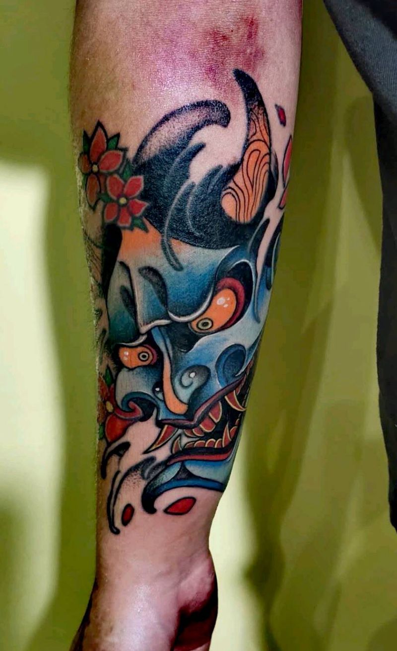 般若纹身图片_手臂New School水彩纹身图案