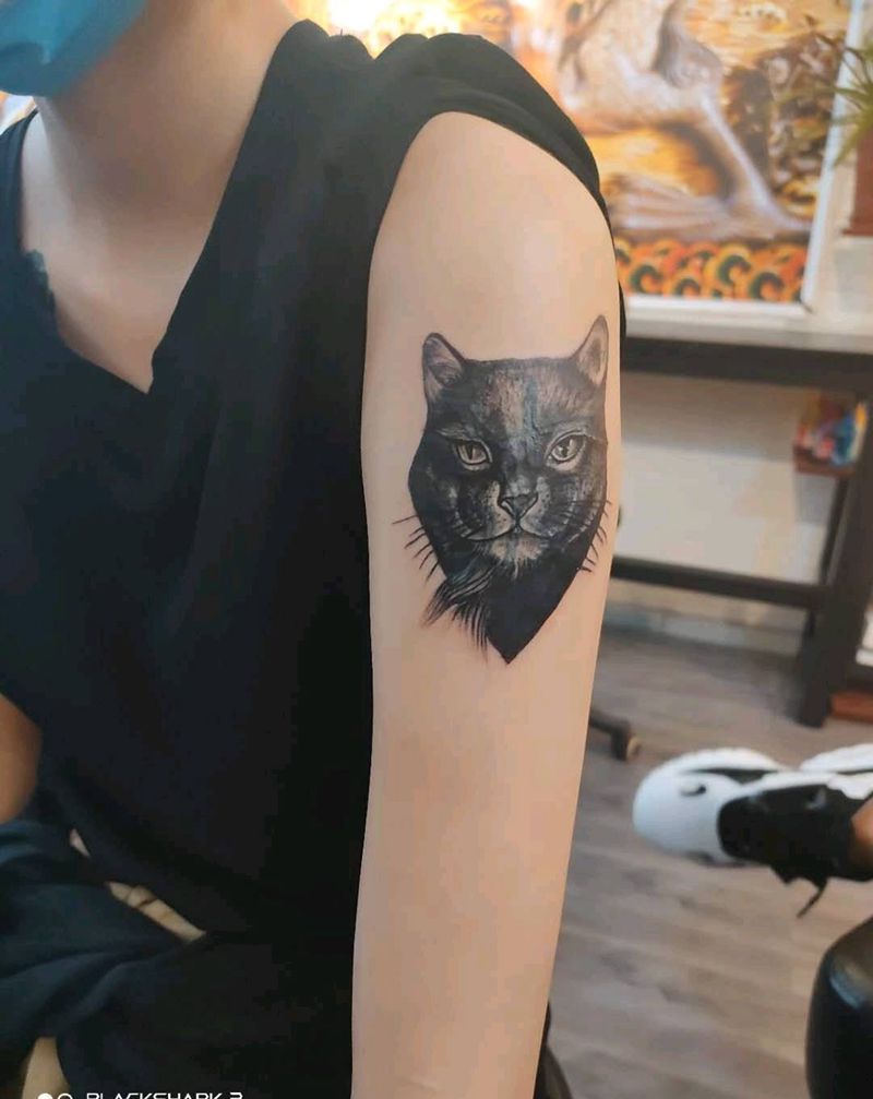 猫纹身图片_手部新传统纹身图案