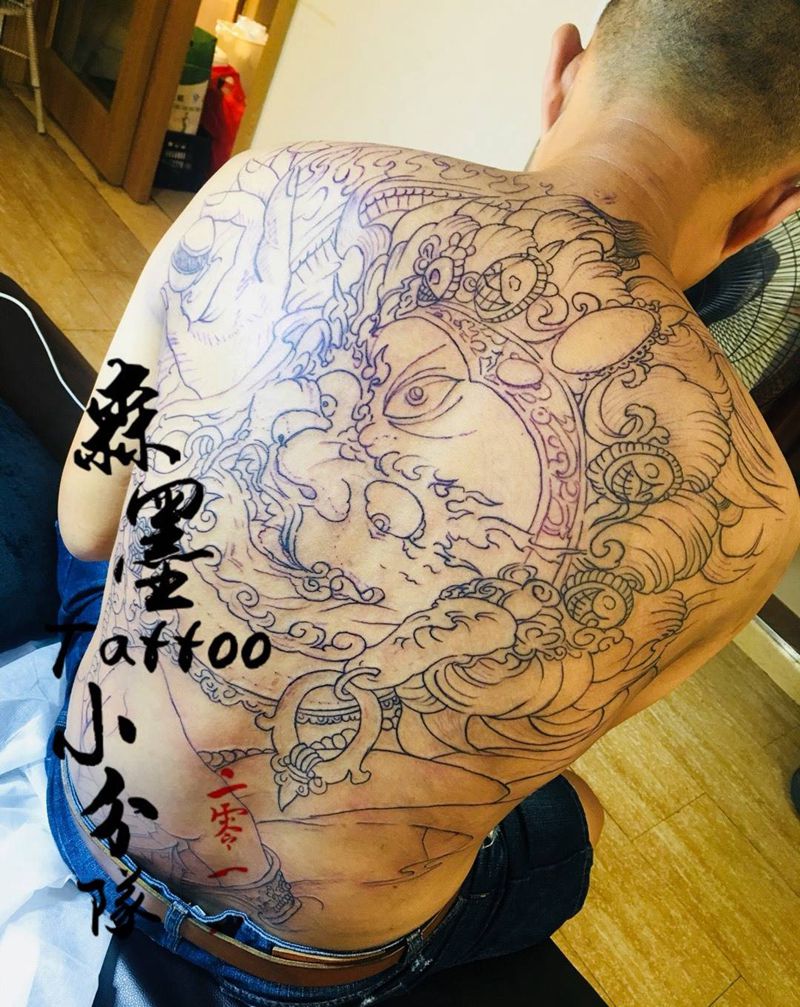 大黑明王线条纹身图片