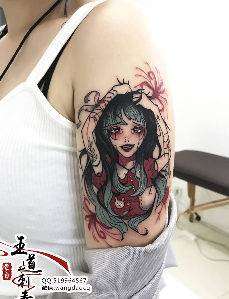 小清新纹身图片_手臂手部New School水彩花臂小清新拼接纹身图案