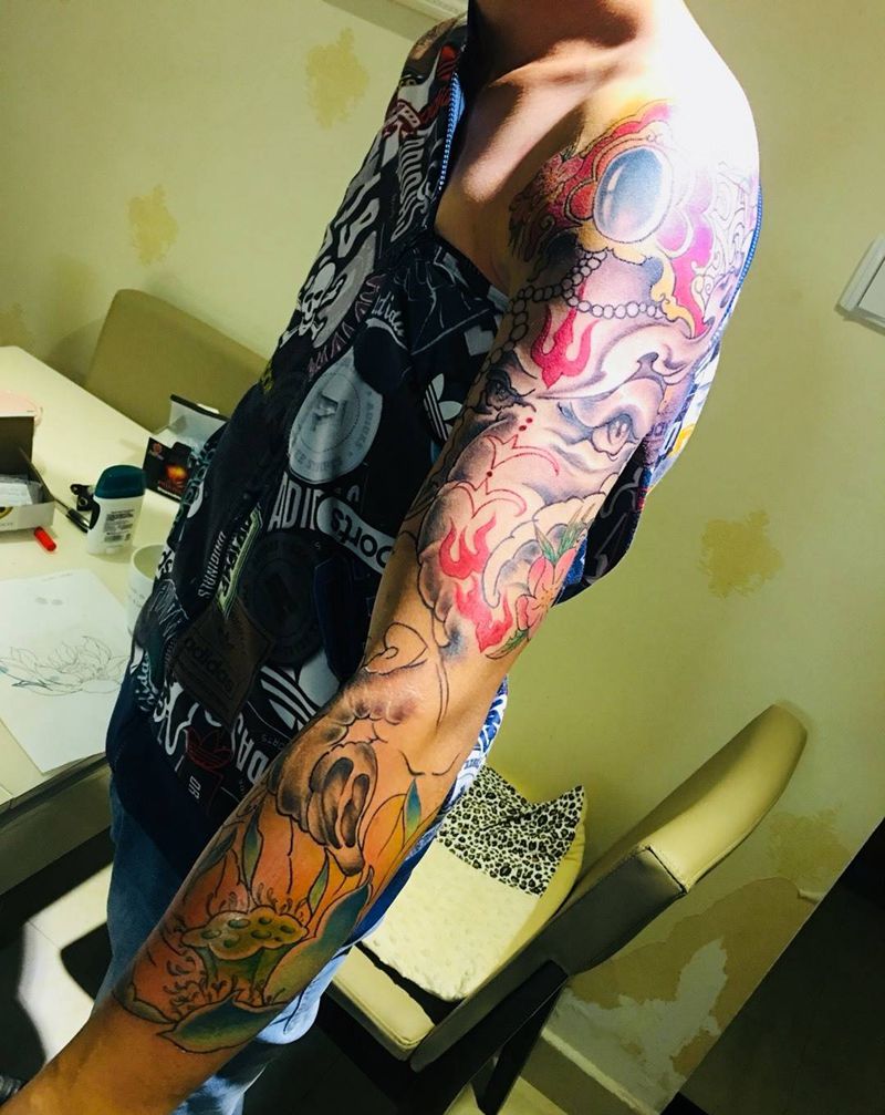 花臂进度未完成纹身图片