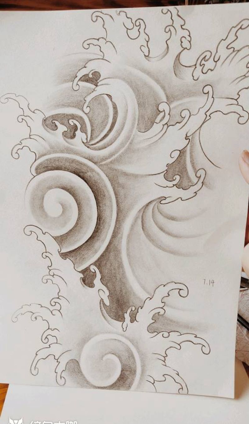 浪花纹身图片_手臂新传统纹身图案