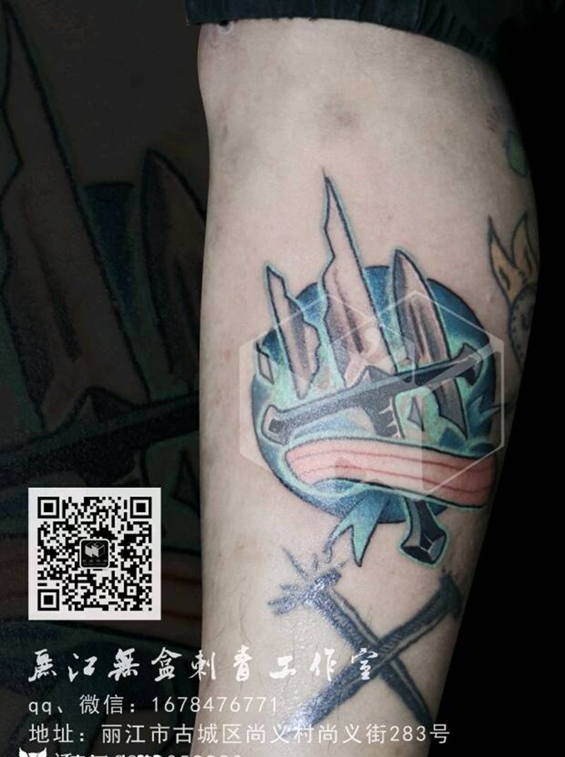 new school剑纹身图片_腿部脚部欧美清新贴纸成品纹身图案