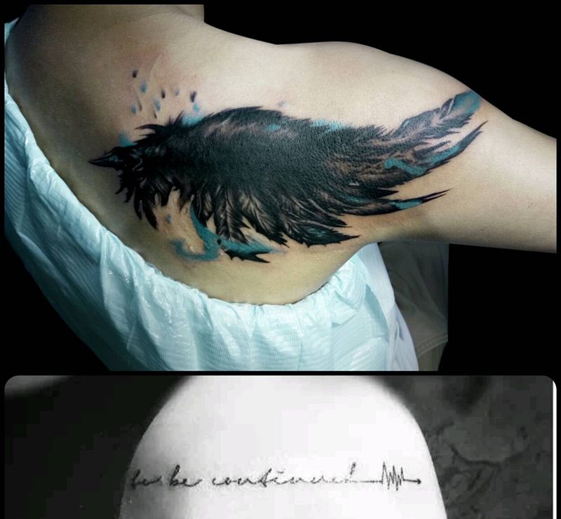 遮盖羽毛作品纹身图片