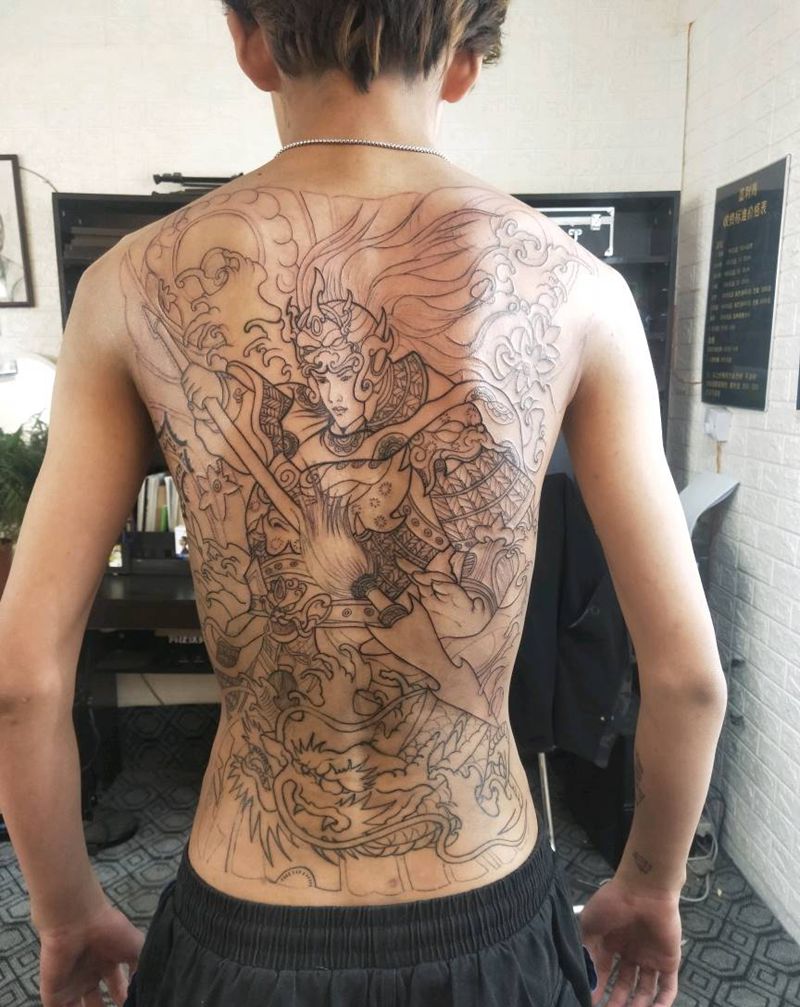 赵子龙纹身图片_背部新传统老传统纹身图案