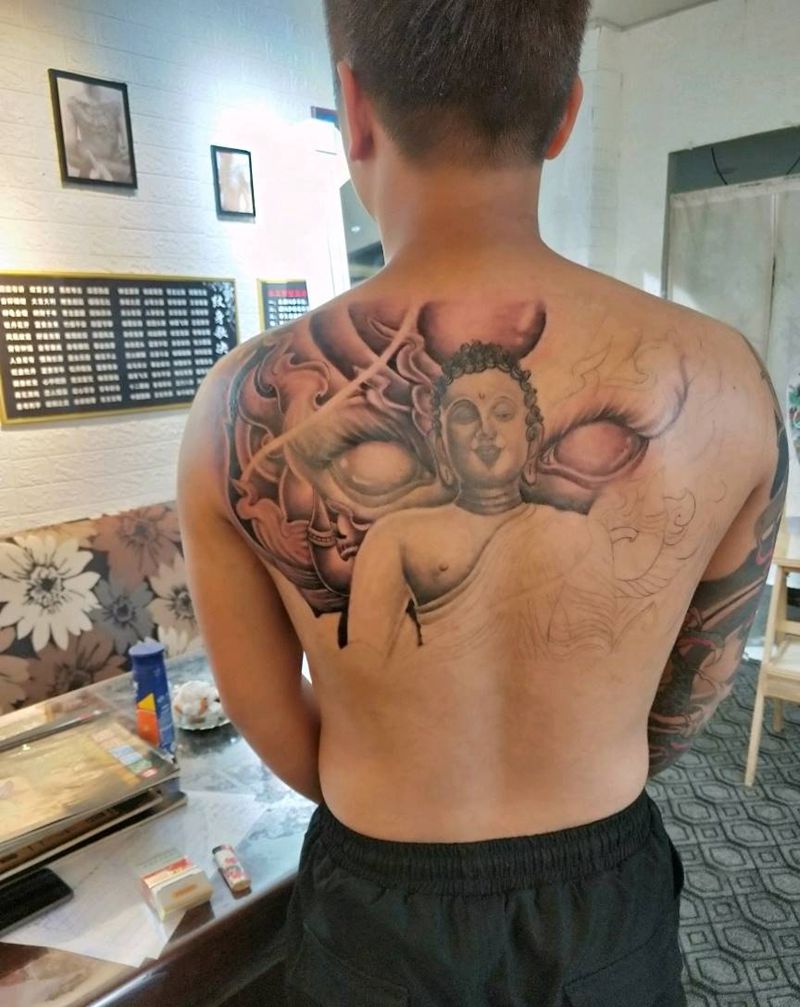 佛纹身图片_背部新传统纹身图案