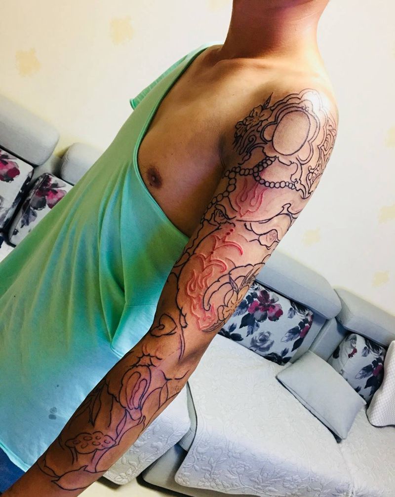 象神花臂纹身图片