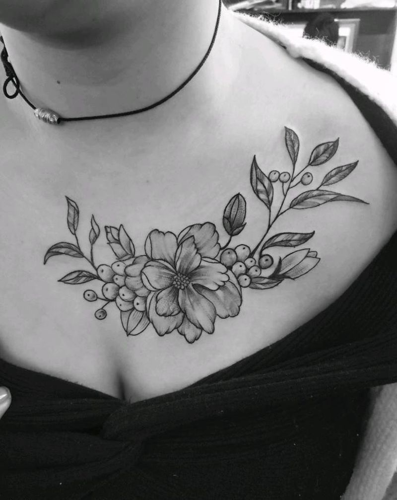 遮盖纹身图片_胸部点刺纹身图案