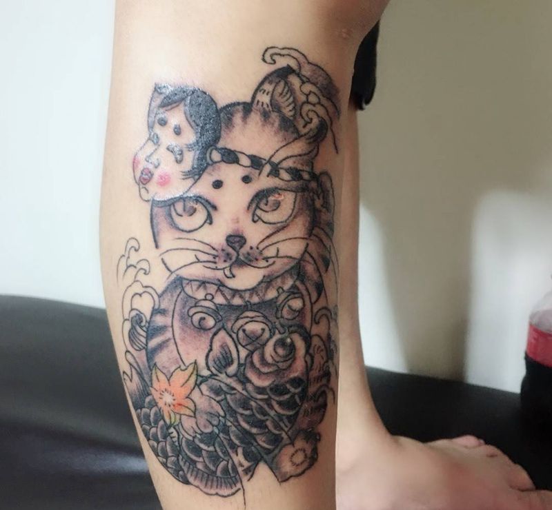 招财猫纹身图片