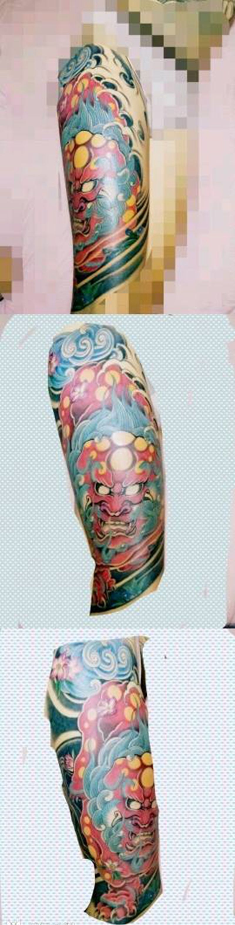 唐狮子纹身图片_腿部新传统纹身图案