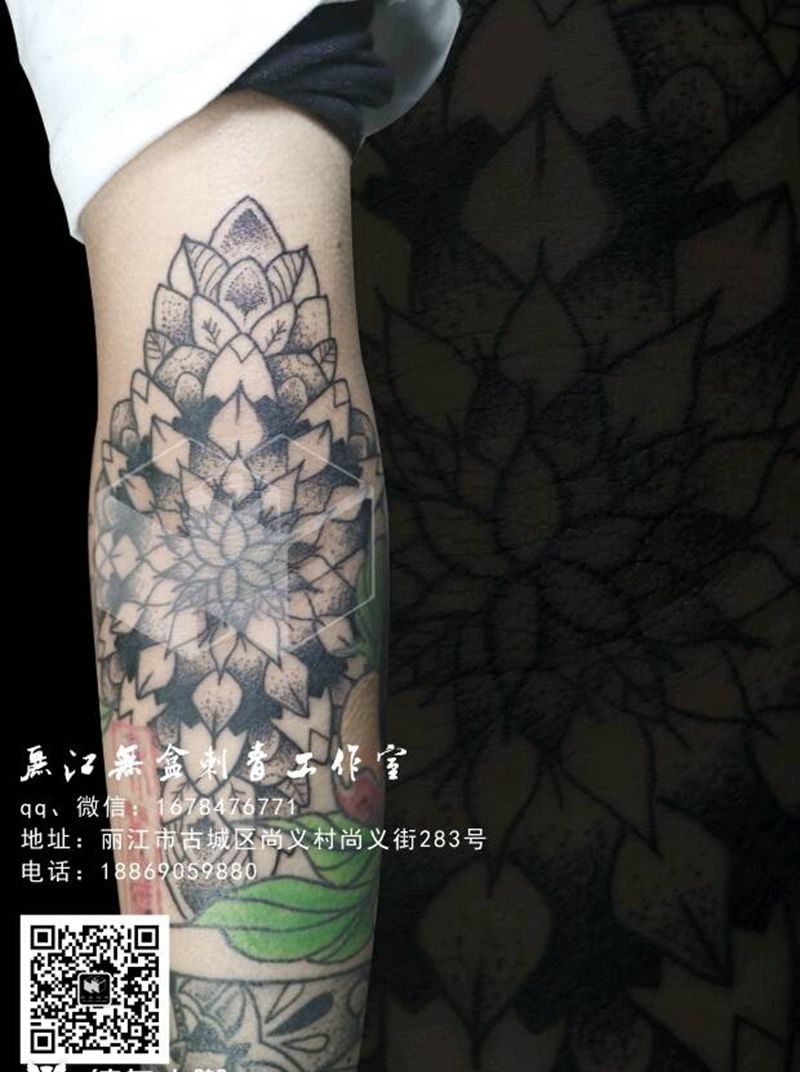 曼陀罗纹身图片_手臂手部欧美清新几何字符成品纹身图案