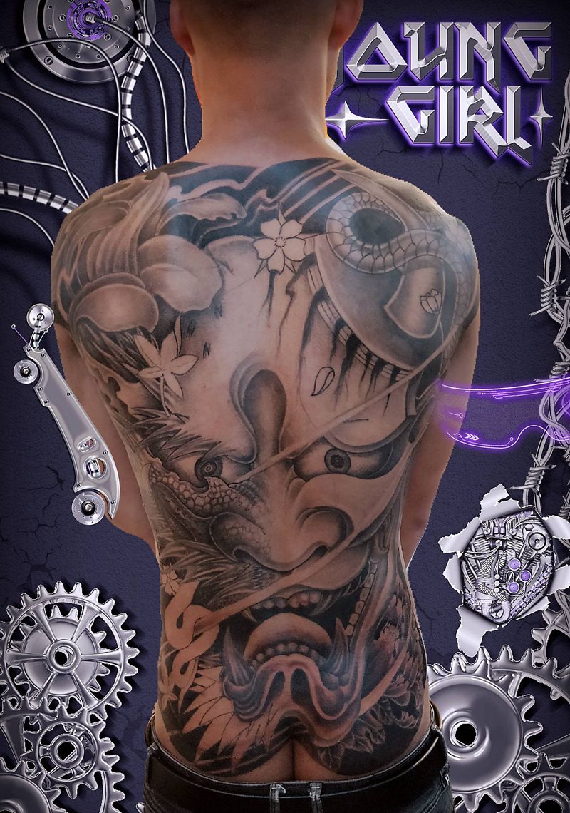 班诺纹身图片_背部新传统纹身图案