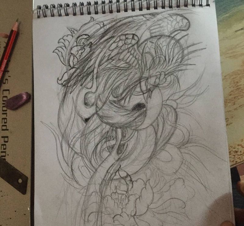 凤凰手稿纹身图片