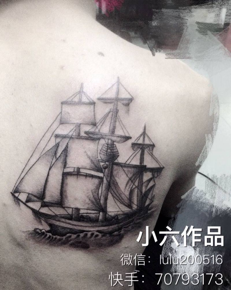 船帆纹身纹身图片_成品肩部纹身图案