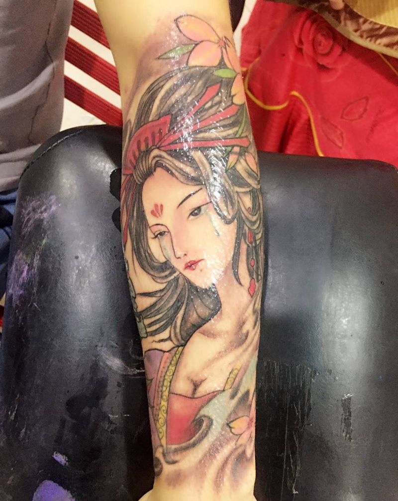 艺妓小臂纹身图片