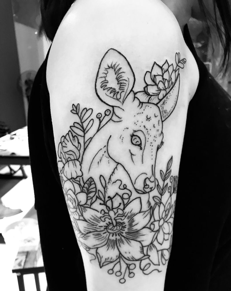 鹿 线条纹身图片