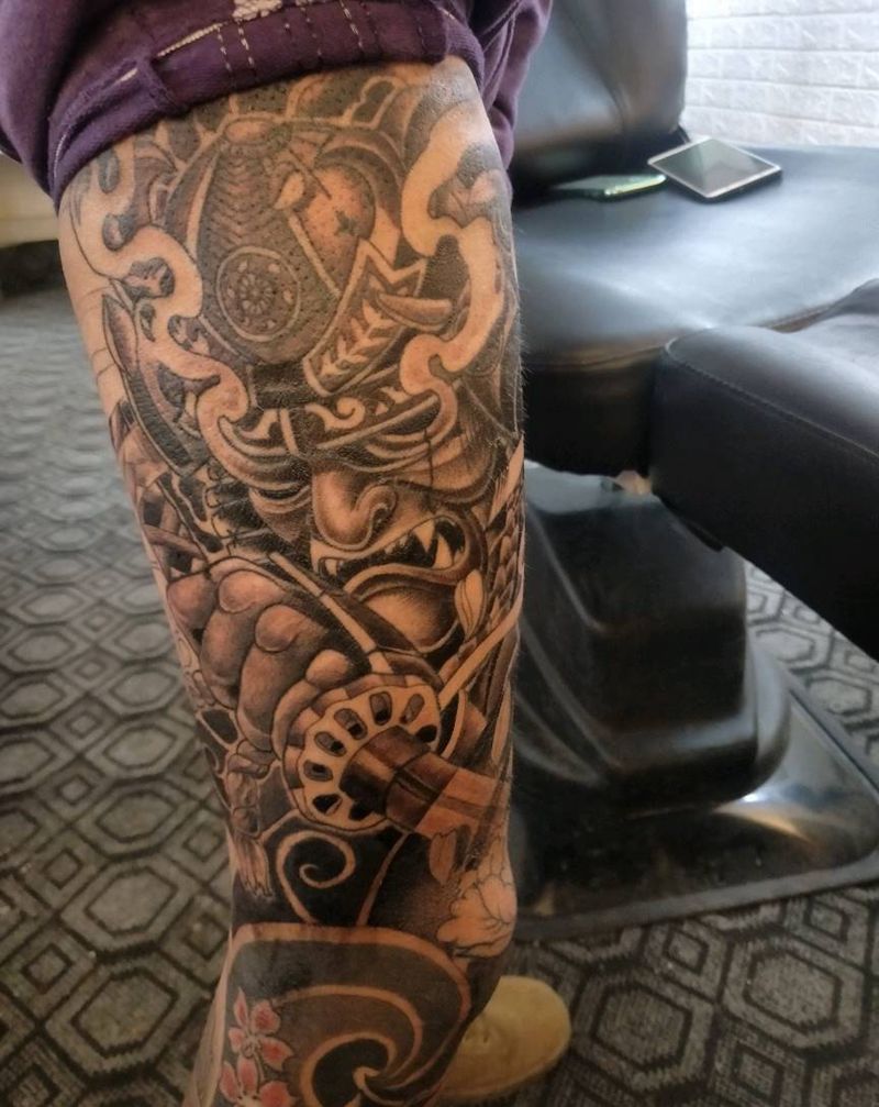 花腿纹身图片_腿部新传统老传统纹身图案