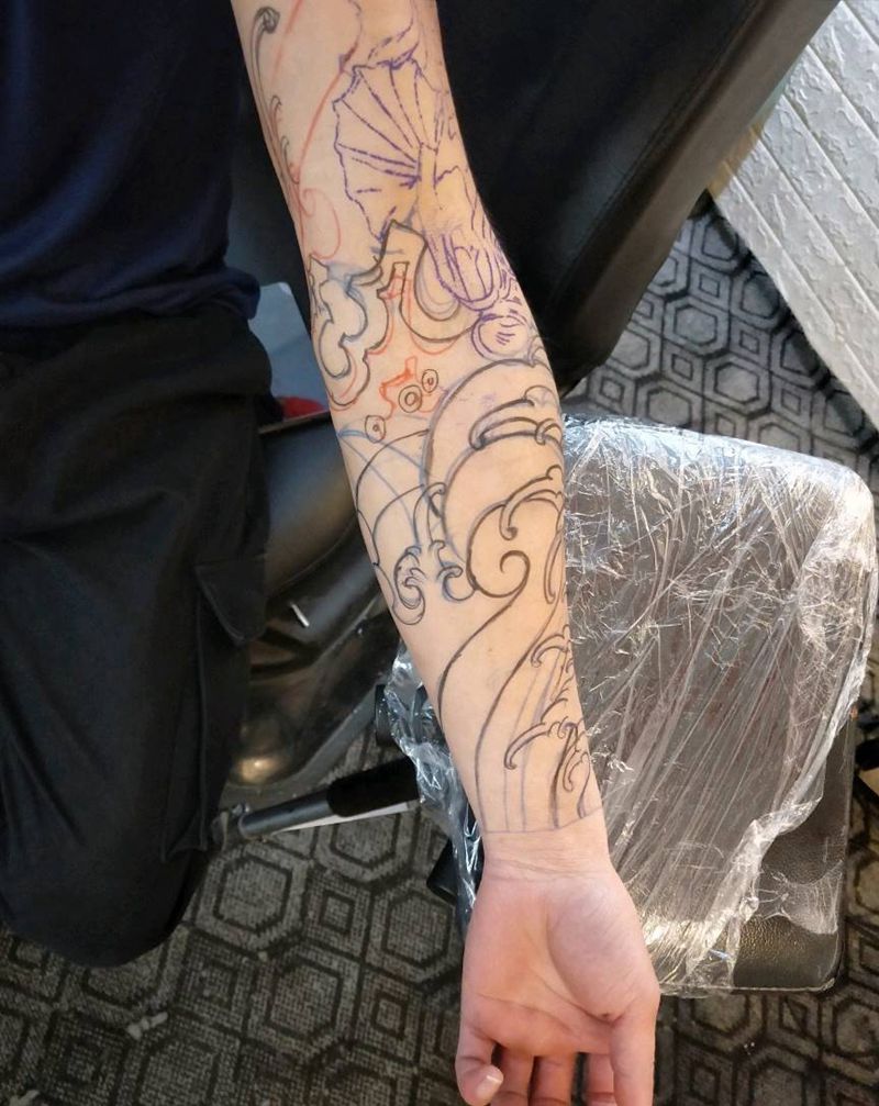 浪臂纹身图片_新传统纹身图案